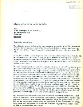 Carta de Carlos González Gartland para Elsa Portugheis de Yacomini