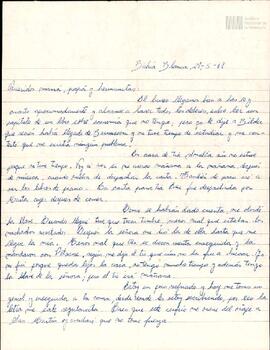 Carta de Eduardo Korsunsky a su mamá, papá y hermanas