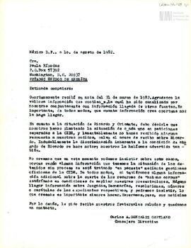Carta de Carlos González Gartland para Paula Rípodas
