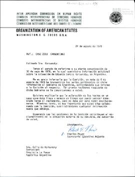 Carta de la Organización de los Estados Americanos (OEA) a Celia Jinkis de Korsunsky