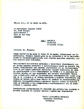 Carta de Carlos González Gartland para Secretario General de NOVIB, José Theunis