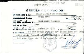 Cédula de citación judicial a Celia Jinkis de Korsunsky