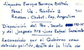 Ficha sobre Alejandro Enrique Ferreyra Beltrán