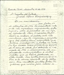 Carta de Celia Jinkis de Korsunsky dirigida al Ministerio del Interior de la Nación