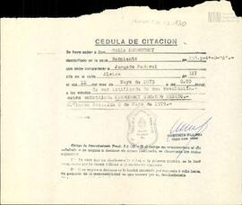 Cédula de citación judicial a Celia Jinkis de Korsunsky