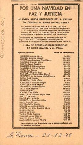 Solicitada de Madres de la zona de Bahía Blanca en ocasión de navidad
