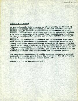 Comunicado de prensa de la Comisión Argentina de Derechos Humanos (CADHU)