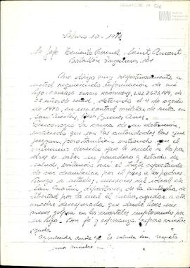 Fotocopia de carta de Celia Jinkis de Korsunsky al Batallón Ingenieros 101