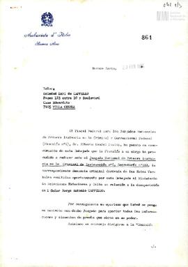 Carta de la Embajada de Italia a Soledad Davi de Capello