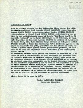 Comunicado de prensa de la Comisión Argentina de Derechos Humanos (CADHU)