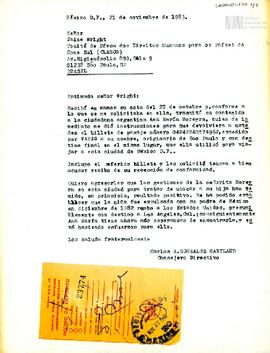Carta de Carlos González Gartland para Jaime Wright del Comité de Defensa de los Derechos Humanos...