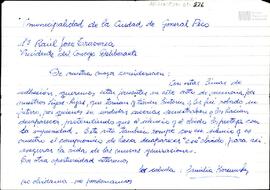 Carta de la Familia Korsunsky a Raúl José Traversa, Presidente del Consejo Deliberante de General...