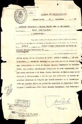 Cédula de notificación sobre Habeas Corpus