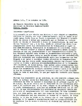 Carta de Carlos González Gartland para el Consejo Directivo de la Comisión Argentina de Derechos ...