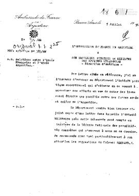 Copia de Note N° 926 AM du L'Ambassadeur de France en Argentine au Ministre des Affaires Etrangeres
