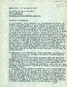 Carta de Carlos González Gartland para el Partido Socialista del Chaco