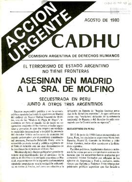 Comunicado de prensa "Acción Urgente" de la Comisión Argentina de Derechos Humanos (CADHU)