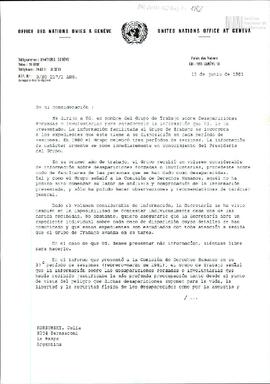 Carta del Grupo de Trabajo sobre Desapariciones Forzadas o Involuntarias de la Organización de la...