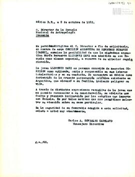 Carta de Carlos González Gartland para el Director de la Escuela Nacional de Antropología
