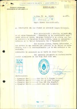 Nota del Jefe del Destacamento de Inteligencia 101 del Ejército Argentino al Comandante del I Cue...