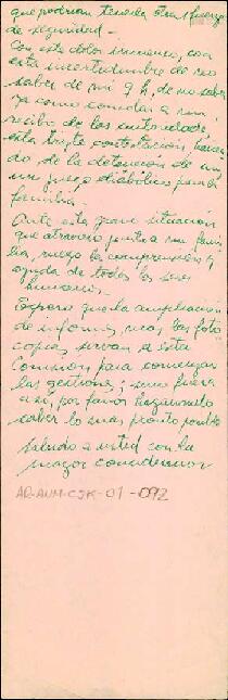 Borrador de carta de Celia Jinkis de Korsunsky a una Comisión