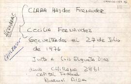 Ficha sobre Clara Haydee Fernández, Cecilia Fernández y Luis Elgueta Díaz