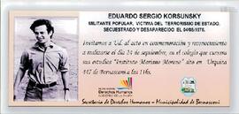 Invitación a un acto en homenaje a Eduardo Sergio Korsunsky