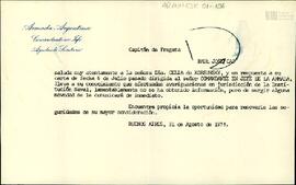 Carta del Ayudante Secretario del Comandante en Jefe de la Armada Argentina a Celia Jinkis de Kor...