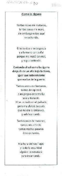Fotocopia de canción "Como la cigarra"