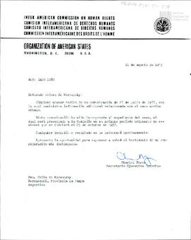 Carta de la Organización de los Estados Americanos (OEA) a Celia Jinkis de Korsunsky