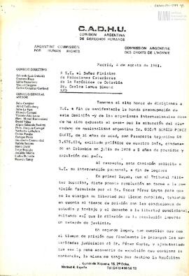 Carta de Lidia Massaferro y Eduardo Duhalde para el Ministro de Relaciones Exteriores de la Repúb...