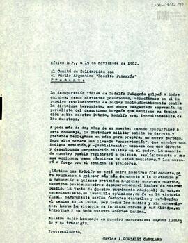 Carta de Carlos González Gartland para el Comité de Solidaridad con el Pueblo Argentino "Rod...