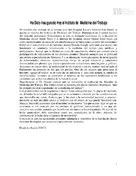 Extracto de diario La Razón sobre Instituto de Medicina del Trabajo