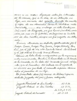 Anotaciones con relato sobre la desaparición y búsqueda de Eduardo Korsunsky