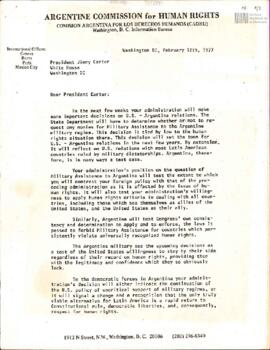 Carta al presidente Jimmy Carter de la Comisión Argentina por los Derechos Humanos  (CADHU) Washi...