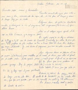 Carta de Eduardo Korsunsky a su mamá, papá y hermanas