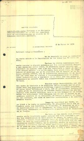 Copia de carta de Héctor Villalón a un dirigente sindical nacional de la UOM remitida con el acue...