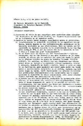 Carta de Carlos González Gartland para el Consejo Directivo de la Comisión Argentina de Derechos ...