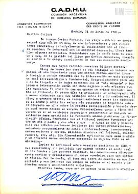 Carta de Gustavo Adolfo Roca Deheza para Carlos González Gartland