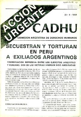 Comunicado de prensa "Acción Urgente" de la Comisión Argentina de Derechos Humanos (CADHU)