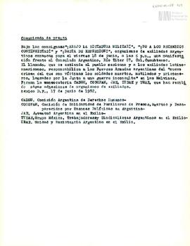 Comunicado de prensa de organismos de exiliados