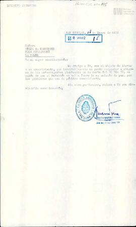 Carta del Batallón de Ingenieros de Combate 101 del Ejército Argentino a Celia Jinkis de Korsunsky