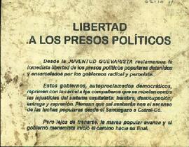 Panfleto de la Juventud Guevarista "Libertad a los presos políticos"
