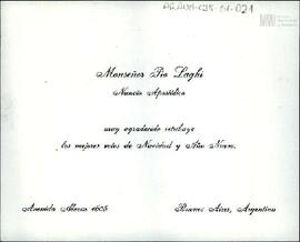 Tarjeta de la Nunciatura Apostólica de Buenos Aires a Celia Jinkis de Korsunsky