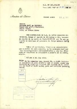 Carta del Coordinador del Departamento de Seguridad del Ministerio del Interior, Julio Francisco ...