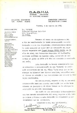Carta de Lidia Massaferro y Eduardo Duhalde para el Tribunal Militar Supremo de Colombia