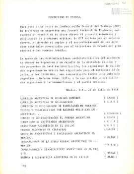 Comunicado de prensa de organismos de exiliados