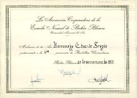 Diploma de la Asociación Cooperadora de la Escuela Normal de Bahía Blanca