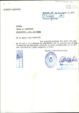Carta del Comando del II Cuerpo de Ejército a Celia Jinkis de Korsunsky