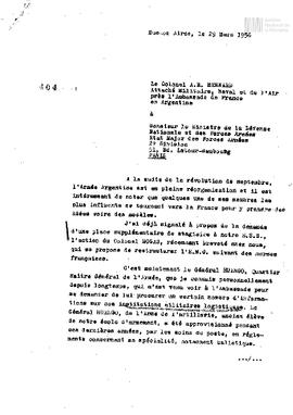 Copia de Note N° 404 du colonel A.R. Bernard au Ministre de la Défense